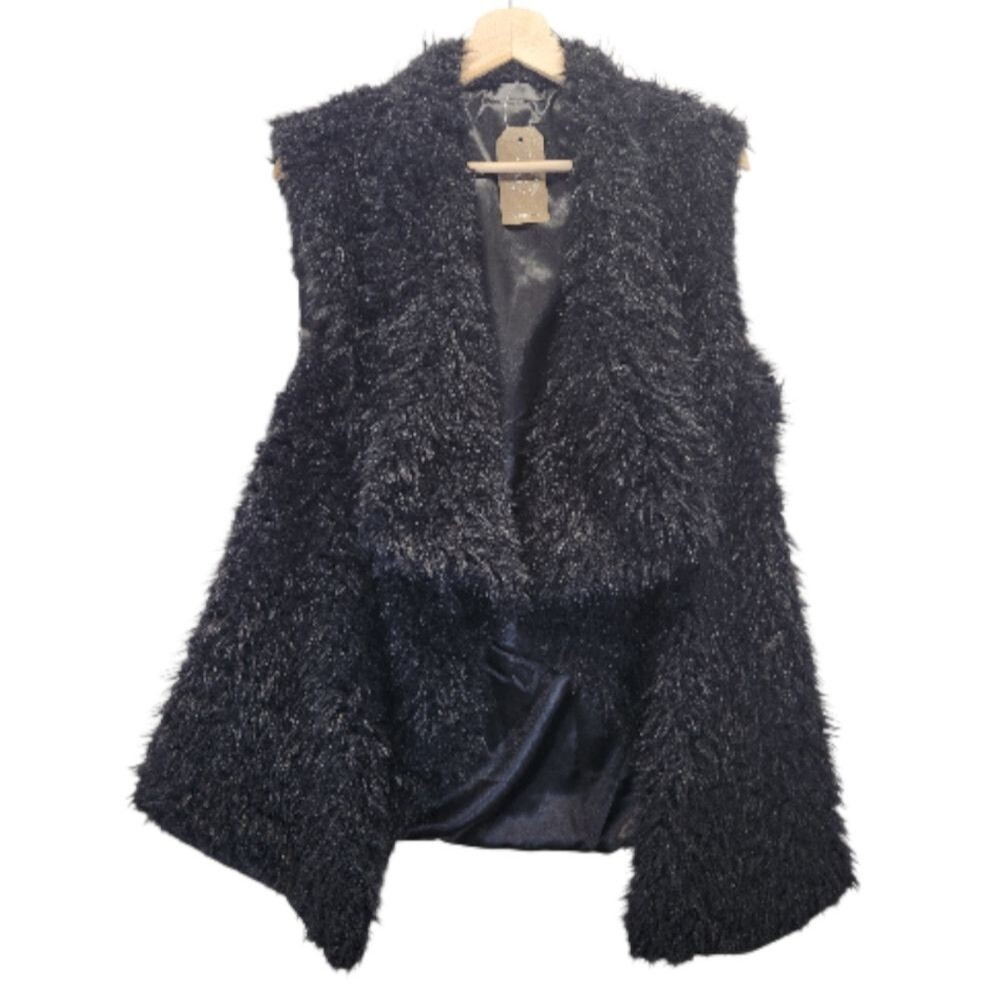 NEW Janice Apparel Black Faux Fur Open Front Vest One Size